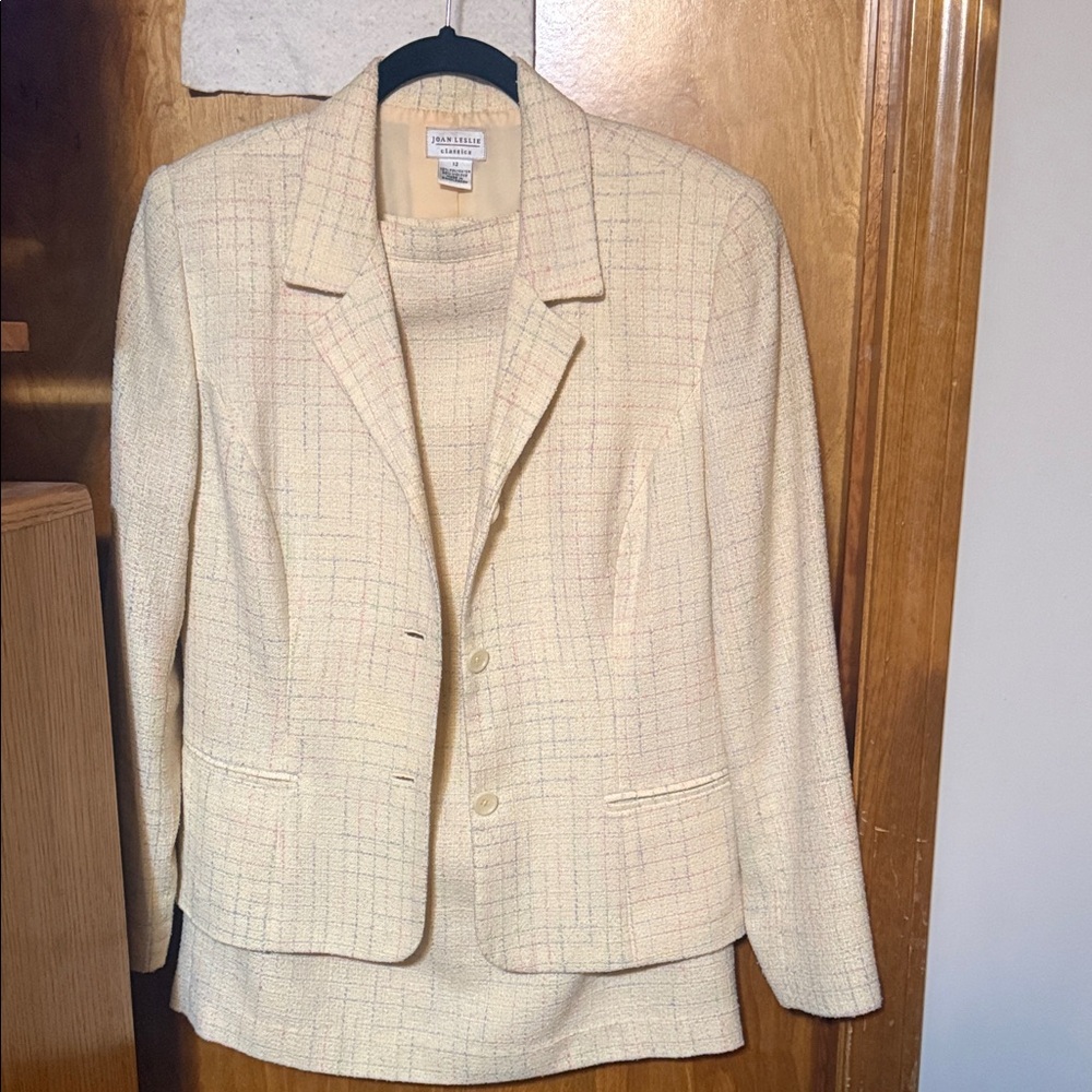 Elegant Women's Cream Blazer and Skirt Set